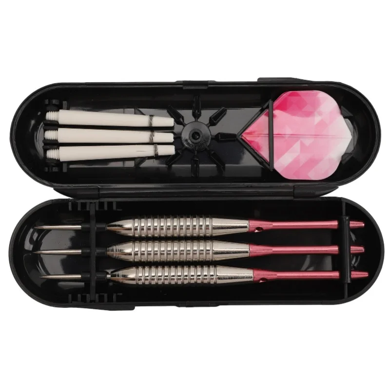 Steel Tip Darts Set Professional Darts Deep Groove Barrel Aluminum Shaft And PET Flights With Storage Case Pink