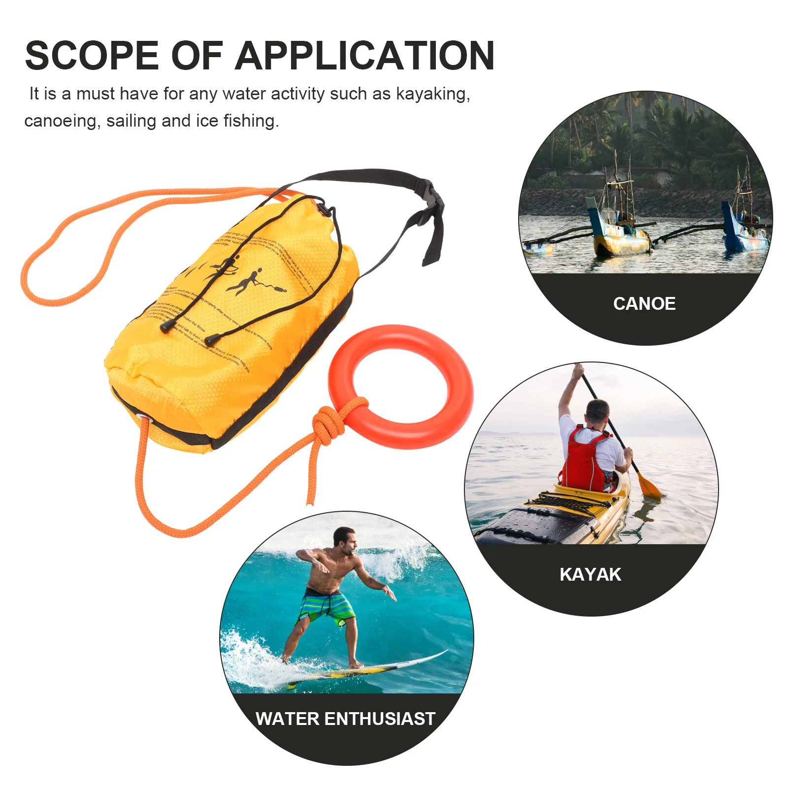 إنقاذ المياه رمي حقيبة العائمة رمي حبل التجديف أداة المهنية طويلة الأمد أكسفورد النسيج إدراج الرمي السلس