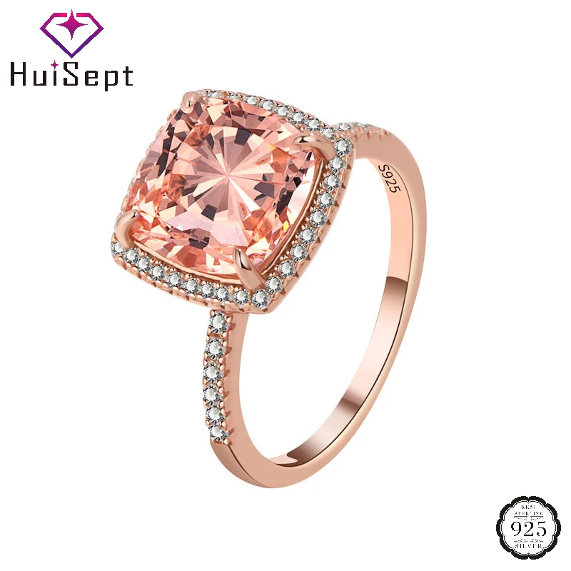 HuiSept-Anillo de plata 925 para mujer, joyería con piedras preciosas de circón, accesorios de mano para boda, fiesta, regalo de promesa