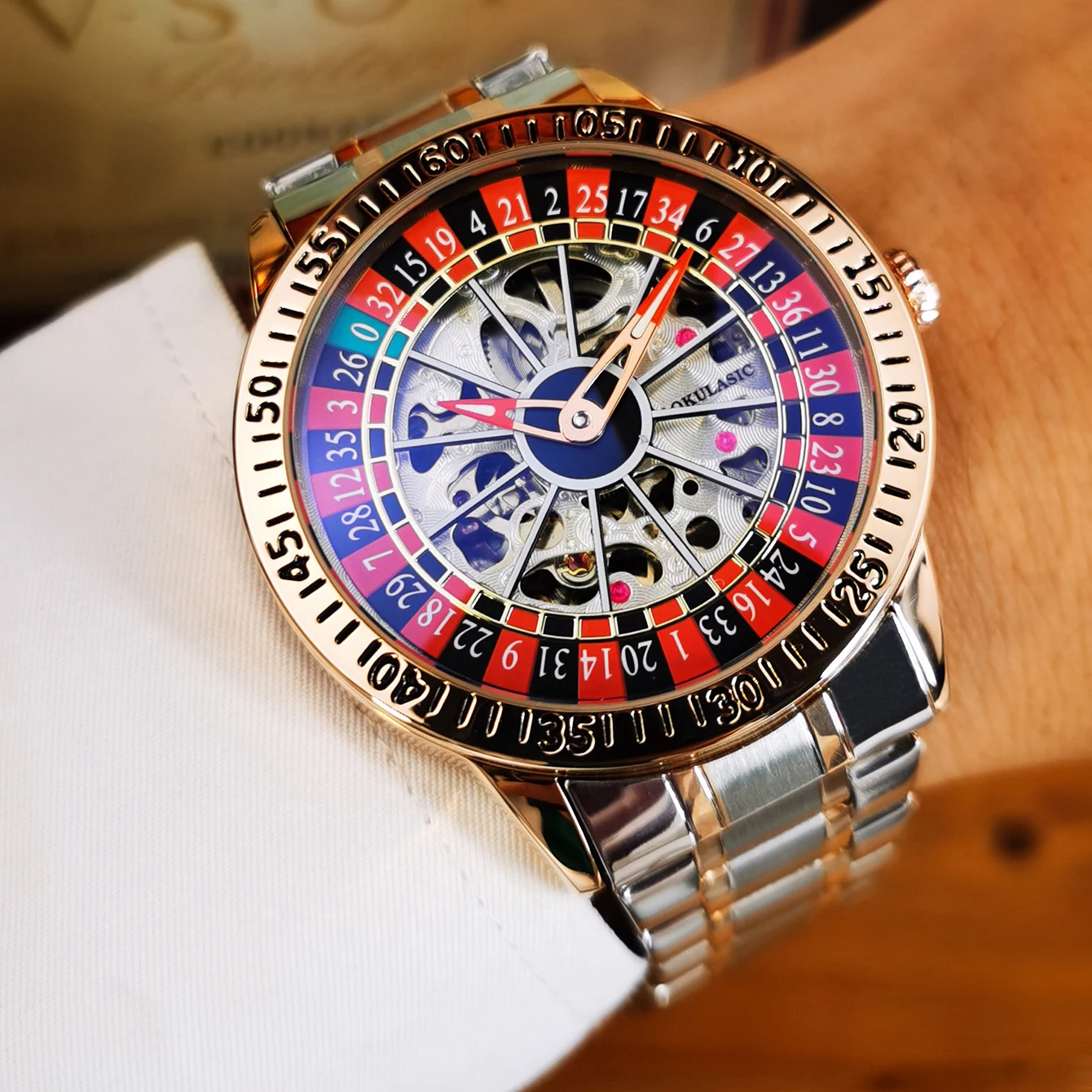 

AOKULASIC Fashion Mechanical Watch for Men Rotatable Inner Dial Luminous Hands Steel Leather Band Skeleton Automatic Watches New