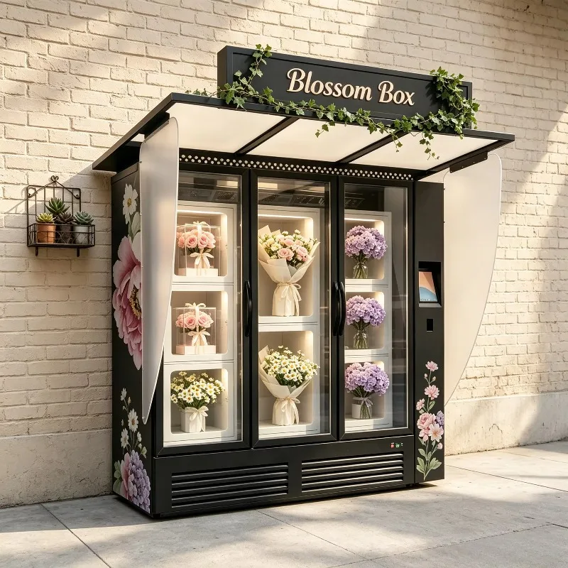 OEM ODM Outdoor Large Capacity   Refrigerated Flower Vending Machine Locker Type Bouquet Self Service Kiosk Remote Monitoring