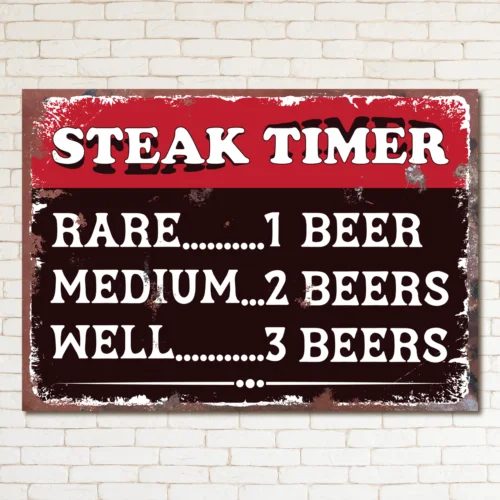 BBQ STEAK TIMER BEER BAR DRINK Retro Metal Sign Man Cave Pub Plaque Vintage Gift