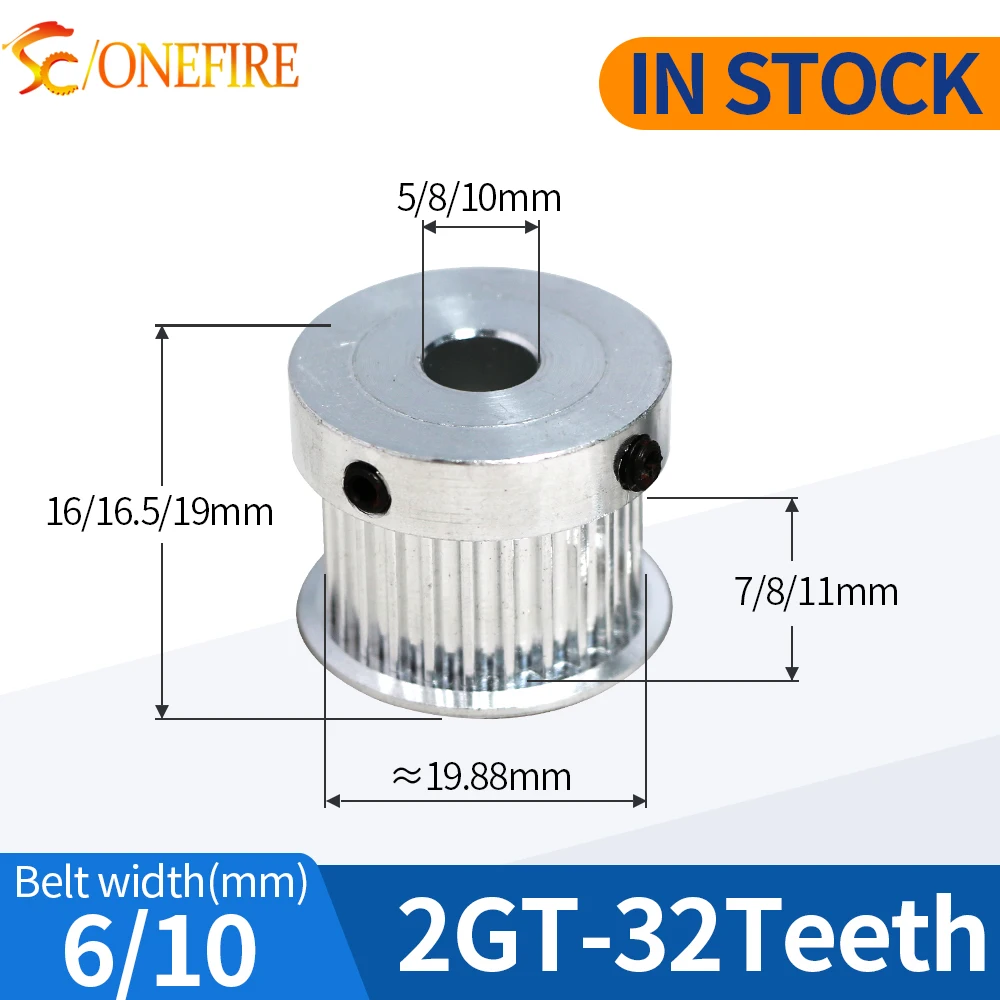 2GT 32 teeth Timing Pulley Bore 5/8/10mm Belt width 6/10mm GT2 Aluminum Alloy Pulley Transmission Components 3D Printer Parts