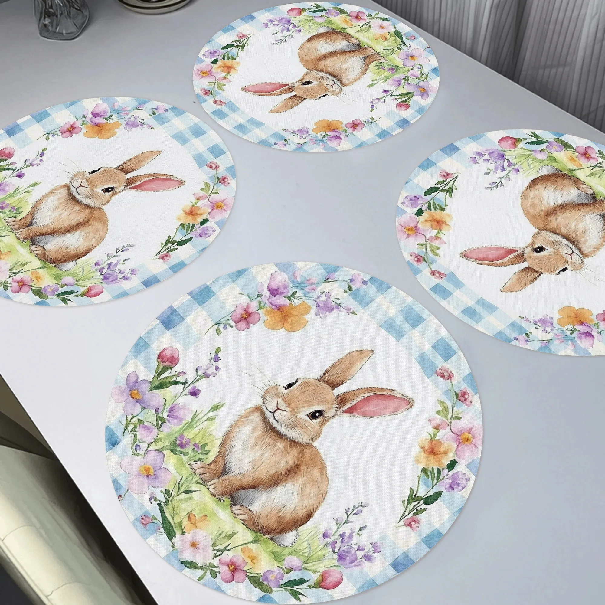 

4 шт. салфетки-дизайн пасхального милого кролика, коврики для стола 38x38 см, коврики для тарелок, подходят для украшения стола фестиваля семьи