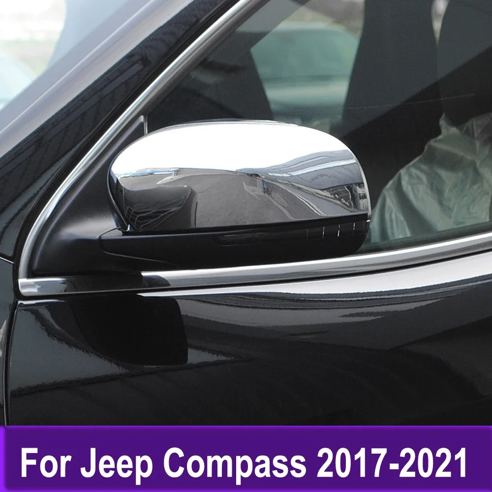 Side Door Mirror Cover Trim Chrome For Jeep Compass 2017 2018 2019 2020 2021 Rearview Mirrors Cap Molding Car Accessories