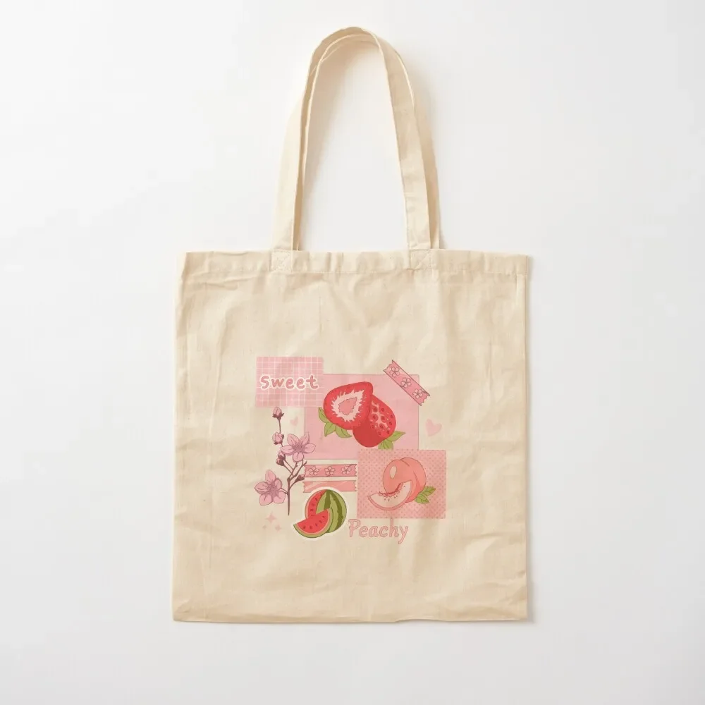 

The peachy pink design with various berries, fruits, and other cute stickers Tote Bag custom tote bag hand bag