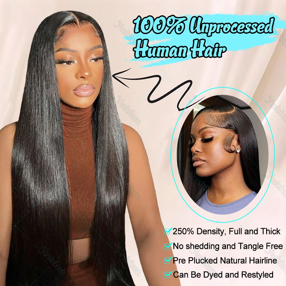 Wig lurus tulang renda depan Wig rambut manusia Remy Brasil 13x4 HD Wig Frontal renda transparan ketebalan 250 telah ditanami