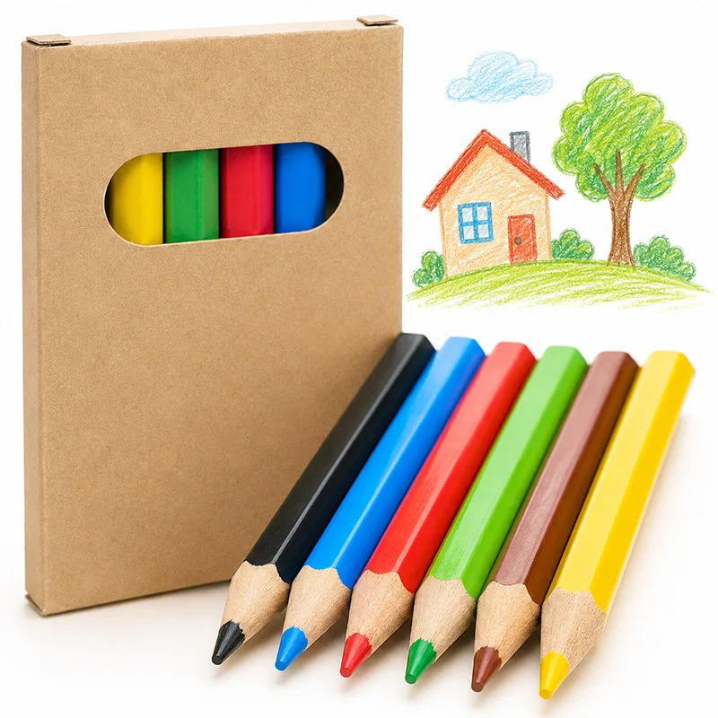 6-Color Short Mini Colored Pencils, Pencils, Art Supplies, Drawing Tools, Suitable for School Art Classes, Travel Drawing