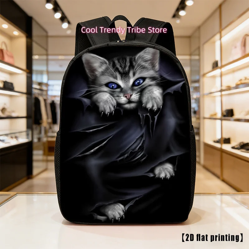 Blue Eyed Cat Large-Capacity Lightweight Backpack with Adjustable Straps & Cat Print - Laptop Bag Suitable for Hiking, Commuting