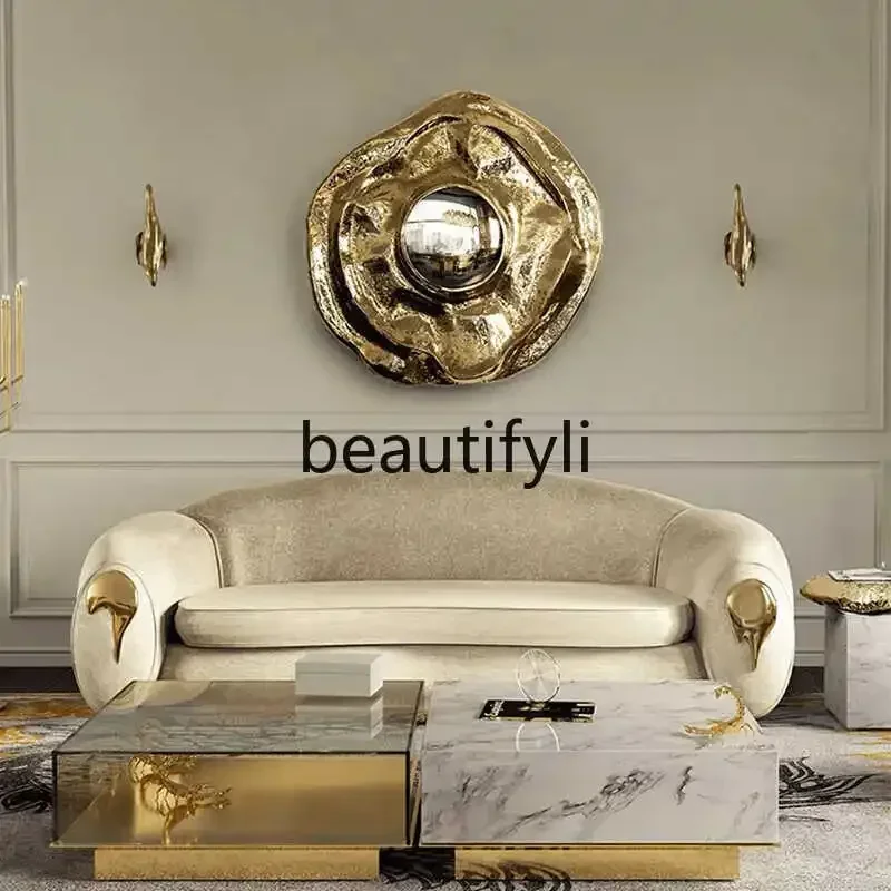 Hot sales metal wall decoration special-shaped mirror art high-end feeling wall hanging villa living room corridor decorative mi