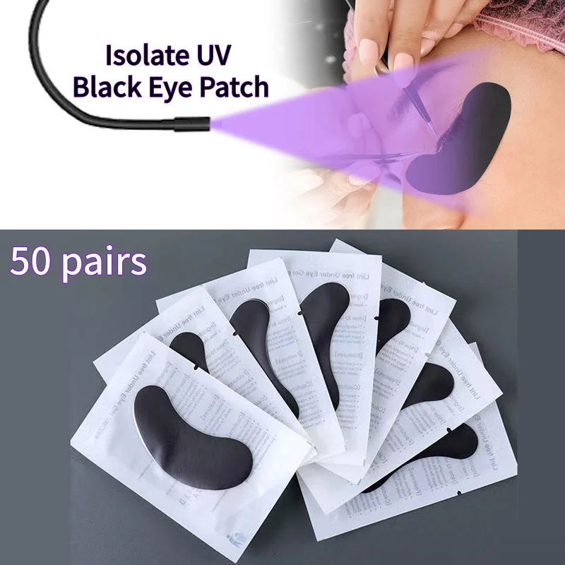 50 Pairs Isolate UV Hydrogel Eyelash Patches Black Lash Gel Pads for Eyelash Extension UV Rays Paper Stickers Wraps Makeup Tools