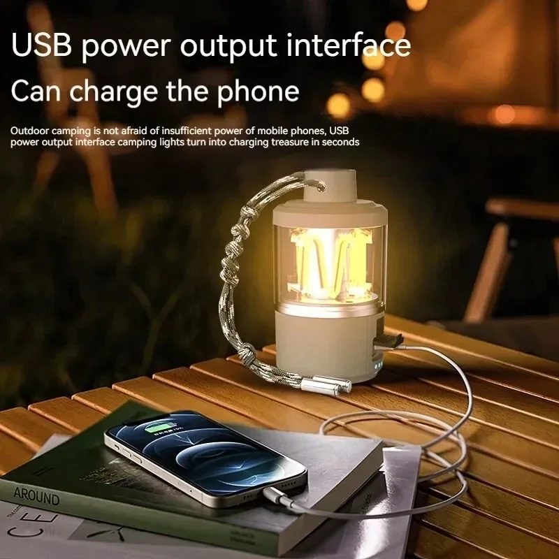 ضوء تخييم دافئ محمول متعدد الوظائف - فانوس LED قابل لإعادة الشحن لصيد الأسماك في حالات الطوارئ في الهواء الطلق
