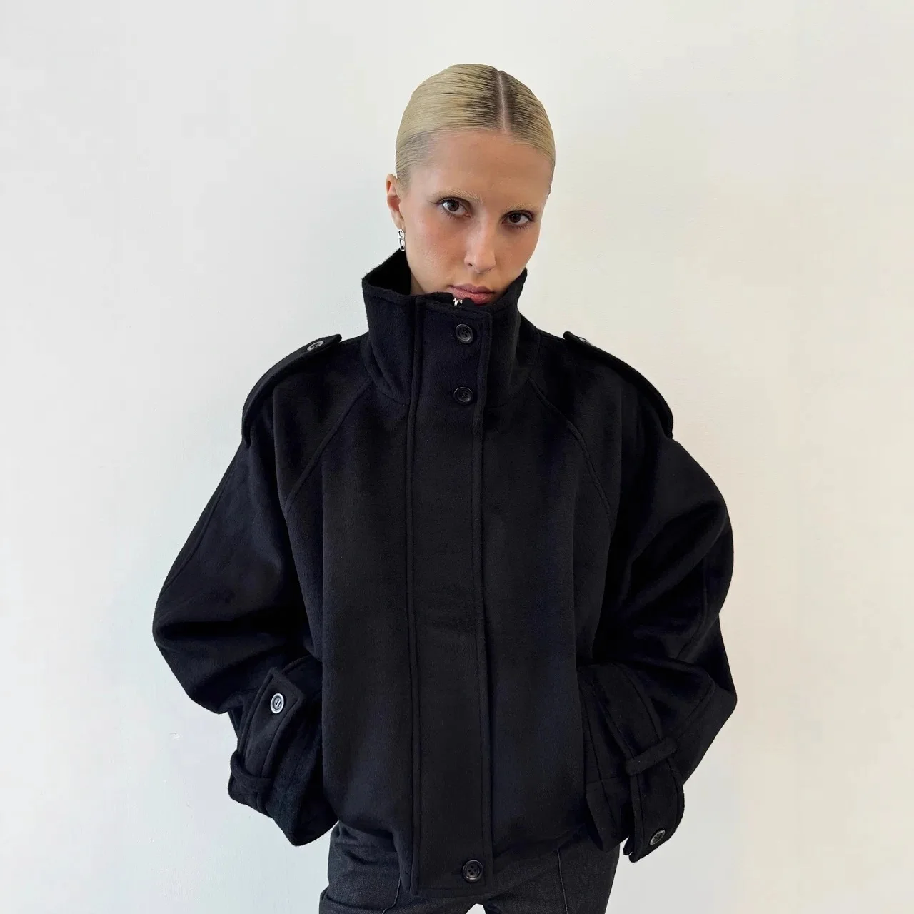 

KIDCRKJ Autumn Winter Women's Woolen Jacket Stand Collar Button Zipper Fly Overcoat For Female Thickended Warm Casual Lady Coat