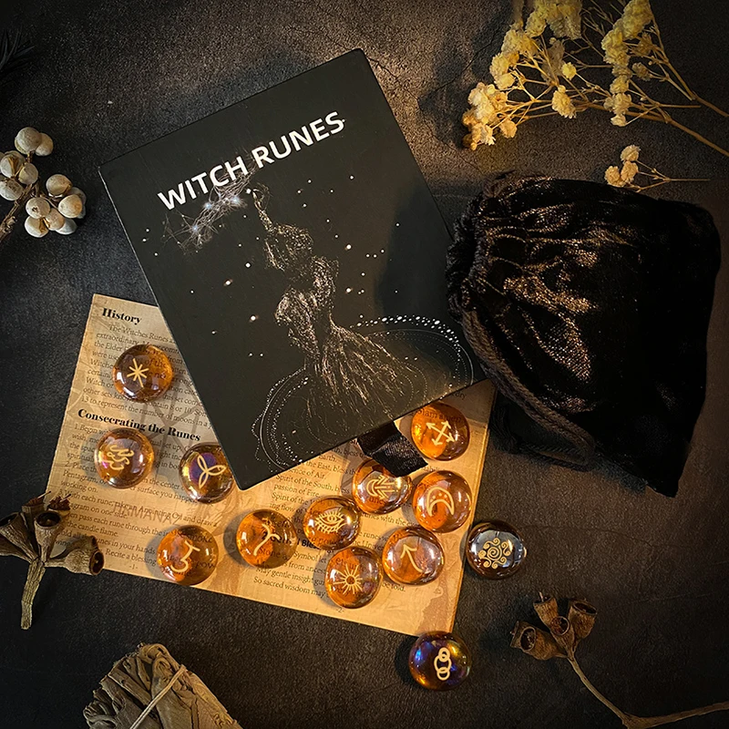 Runes Set 13Pcs Rune Stones Witches Runes Kit Multifunctional Handicrafts Tools Portable Witch Supplies For Altar Divination