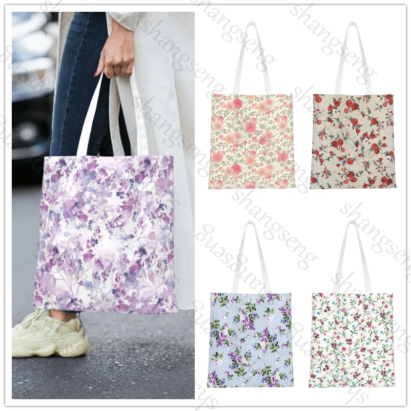 

Retro florals Tote bag, fashionable shoulder bag, daily lightweight shopping bag, canvas handbag foldable bag