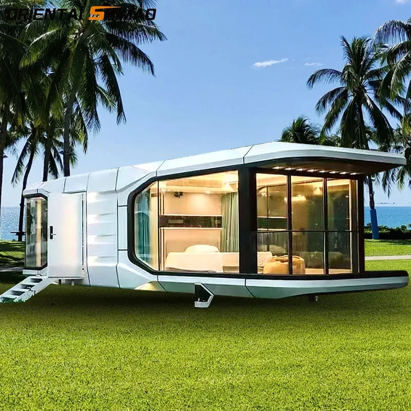 Prefabricated Outdoor Villa Mobile Modular C apsule House Commercial Space Airship Pod With Kitchen And Door Lock