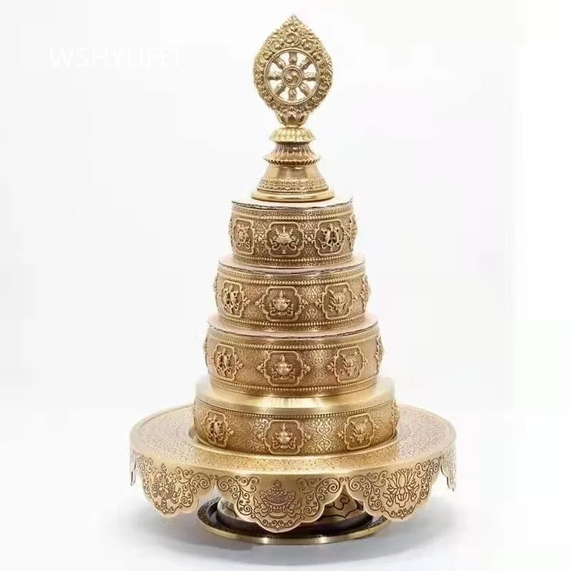 Tibetan Copper Manza Plate Engraved 8 Treasures Pattern Dharma Wheel Mandala Offering Altar Decor Buddhist Worship Ritual Supply