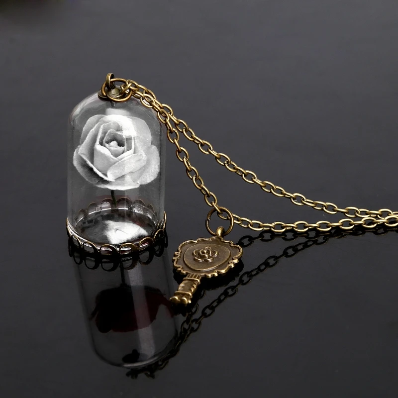 Women Glass Vial Pendant Bronze Chain Beauty and Necklaces for Friend Parties Gatherings