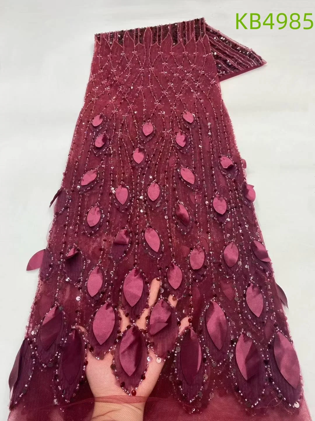 

African Beaded Lace Fabrics 2025 High Quality 5 Yards Purple Sequins French Tulle Bead Lace For Wedding Party Dresses KB4985