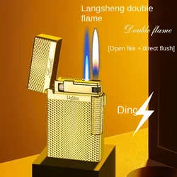 Retro Langs heng Dual Fire wind dichte Metall turbine Feuerzeug Butan gas Feuerzeug Zigaretten anzünder Geschenk Gadgets für Männer 2024 neu