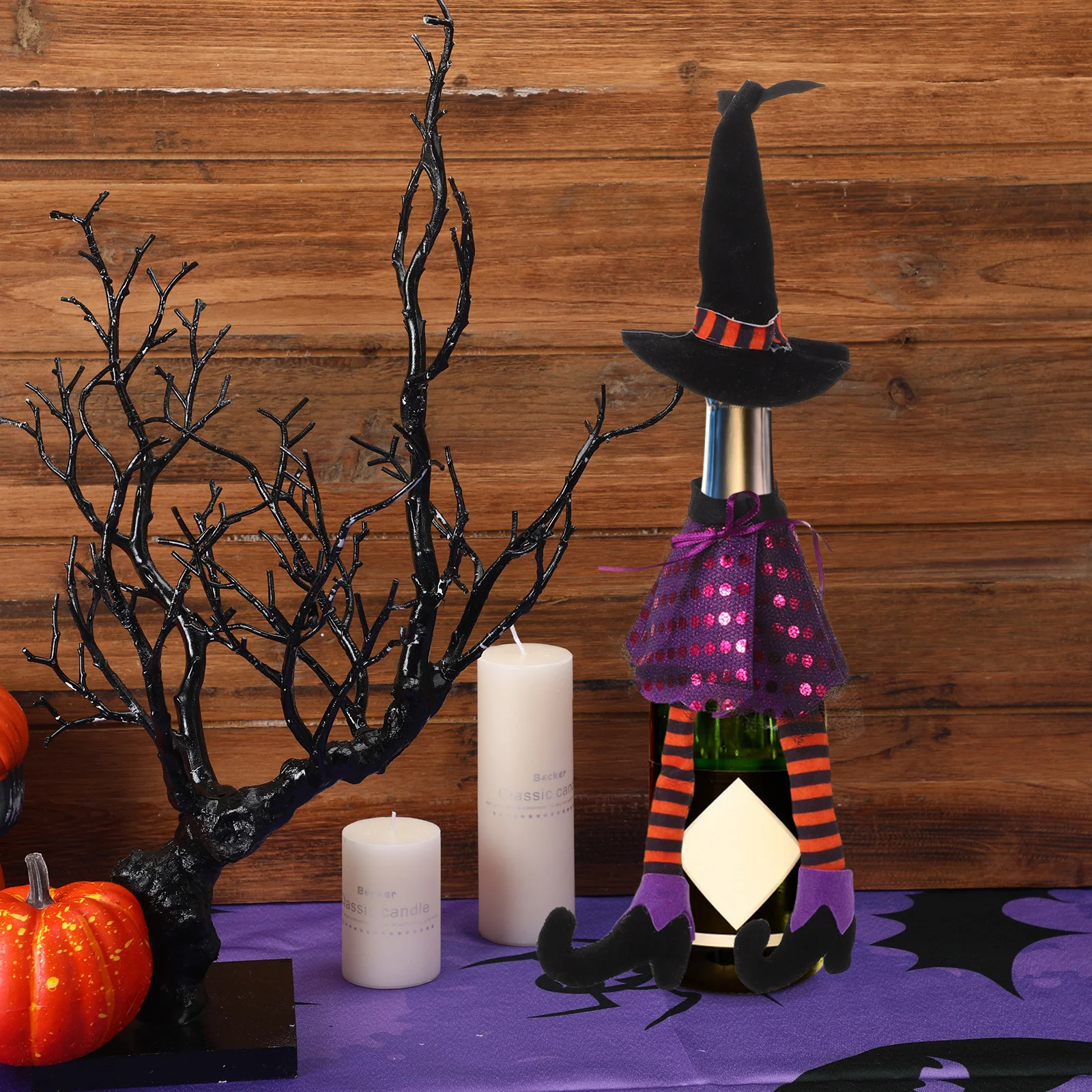 

2Pcs Halloween Wine Bottle Covers Hat Design Holiday Party Table Centerpieces Decoration Holiday Bottle Covers