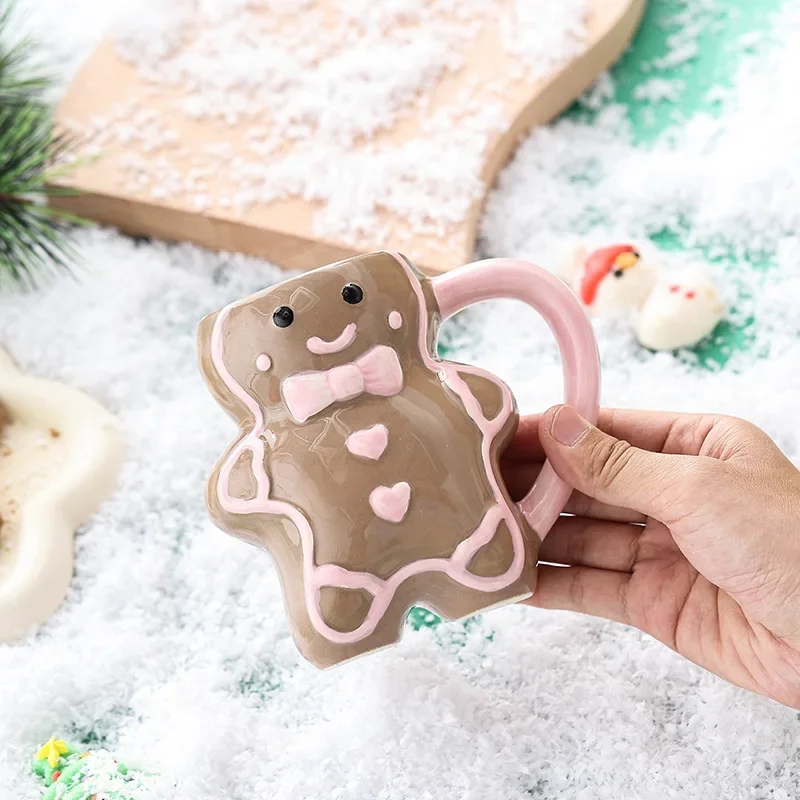 Ceramic Cute Cartoon Christmas Gingerbread Man Mug For Milk Coffee 350ml