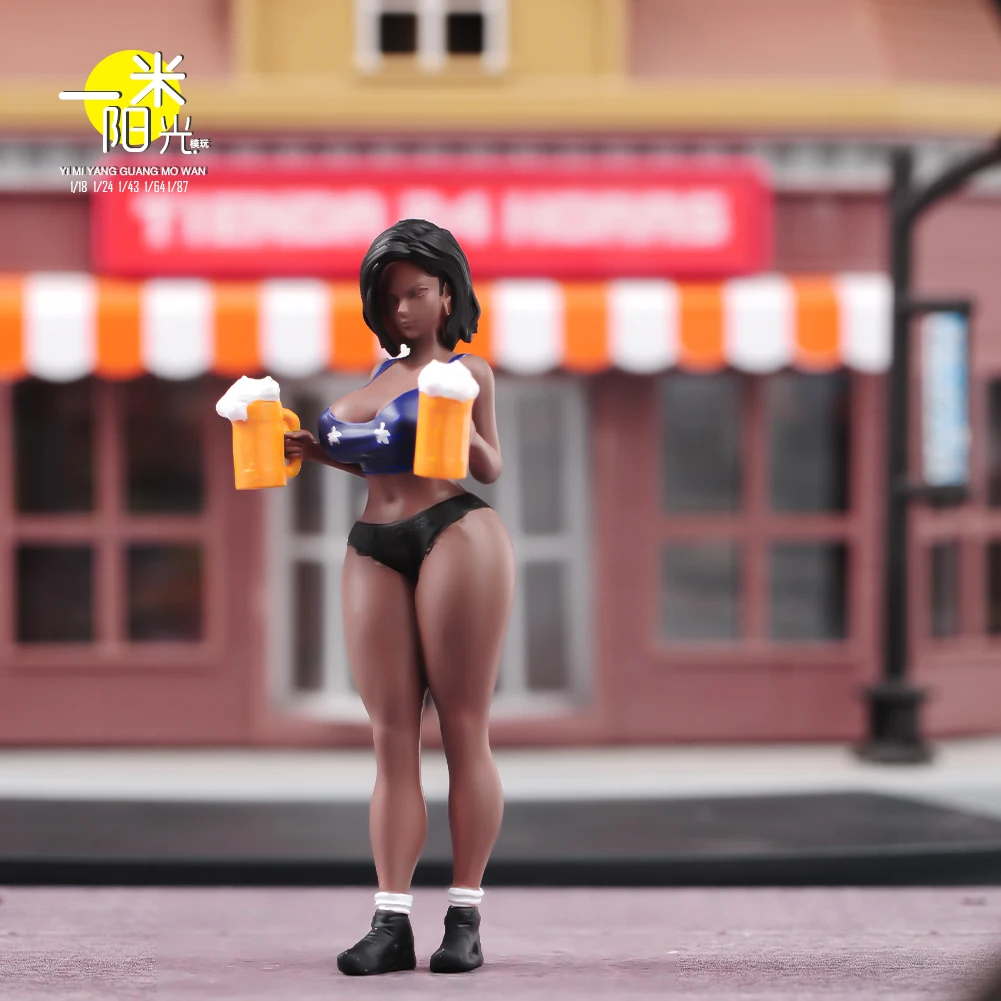 재고 있음 1/87 1/64 1/43 1/24 1/18 맥주를 제공하는 아름다움 소녀 미니어처 그림 미니 디오라마 수지 인형 모델 장면 소품 장식 장난감