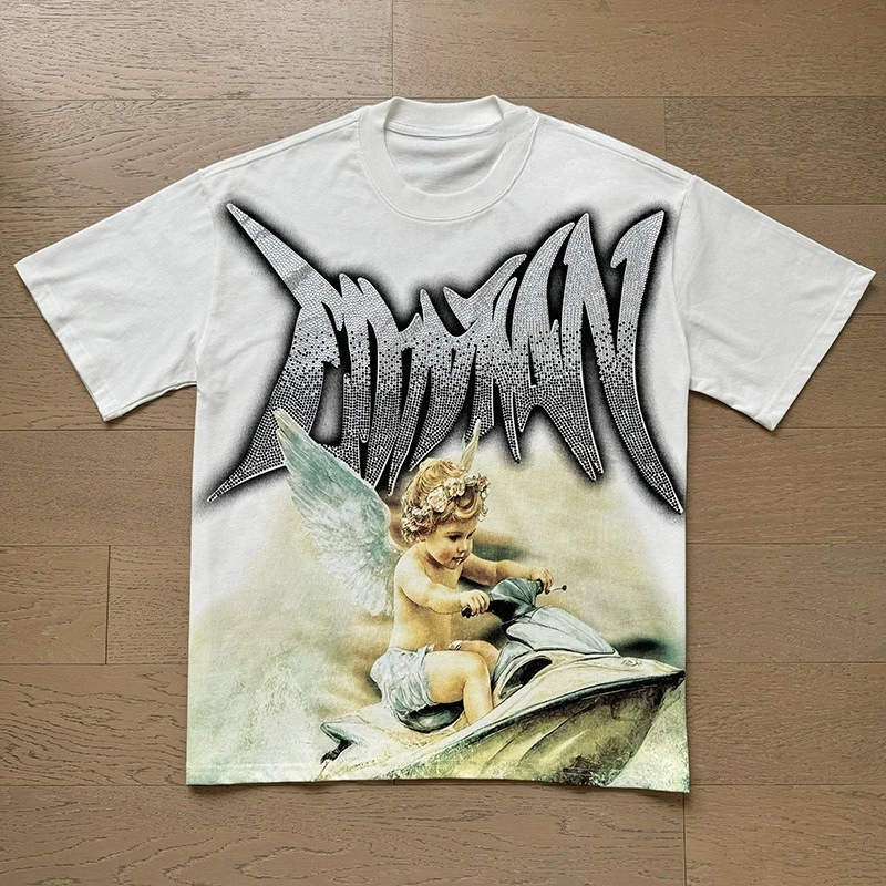 2026 Summer Vintage Oversized T‑Shirt For Adults Kids Skate Street Graffiti Geometric Badge Art Loose Short Sleeve Street Tee