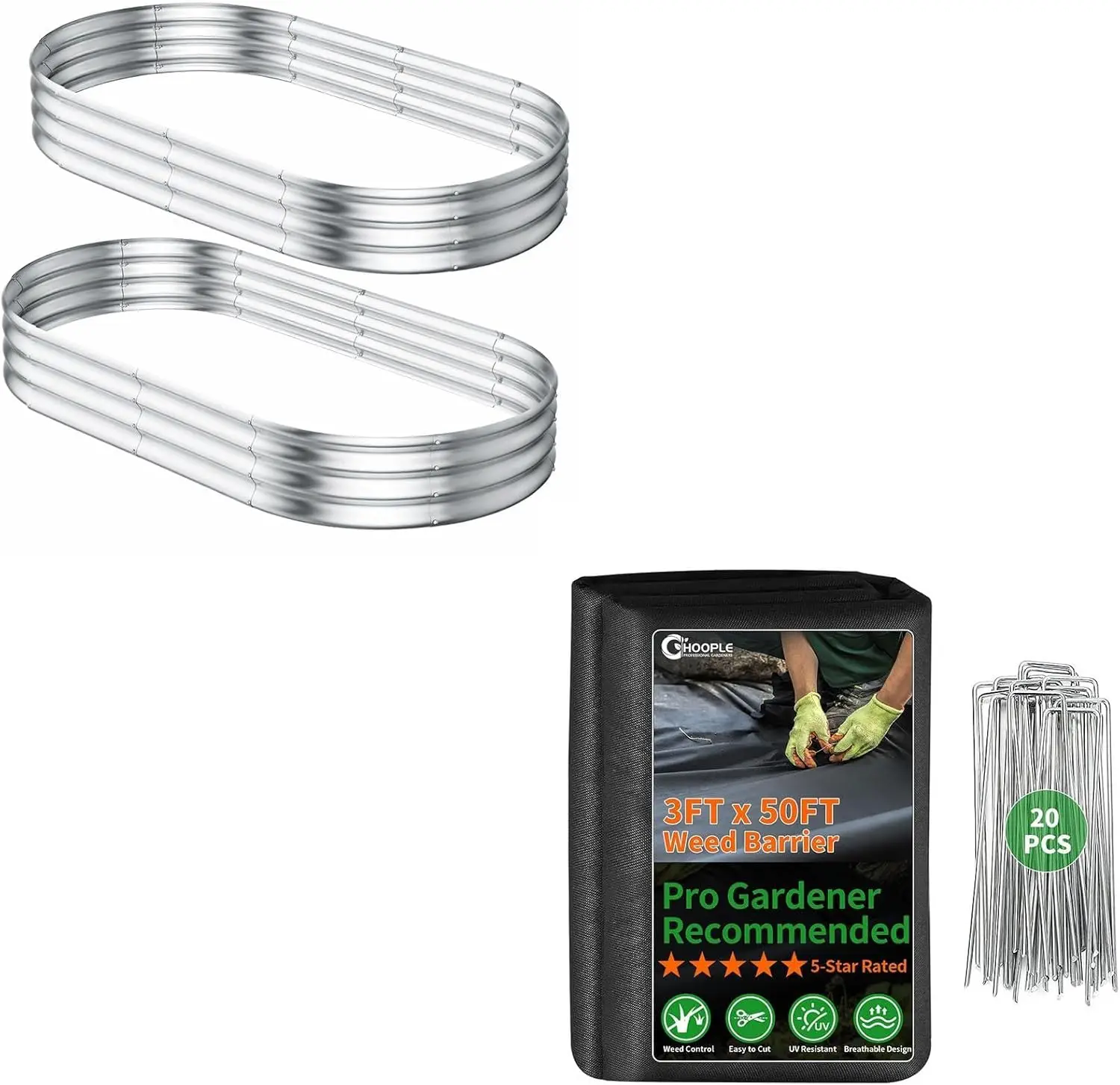 

Small Raised Garden Bed Kit 2 Pack 4x2x1FT with 3FT x 50FT Weed Barrier & 20 Stakes – Galvanized Metal Planter Beds