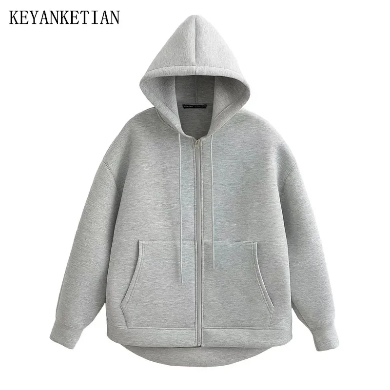 KEYANKETIAN Winter New Women's Zipper Hoodie High Street Unisex style Front Pocket Oversize Loose Sweatshirts Outerwear Top Coat