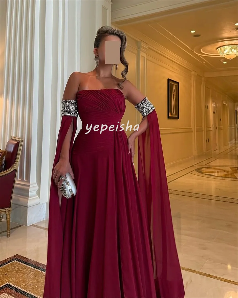 Personalizado clássico chiffon beading drapeado plissado a linha sem alças vestidos longos sob medida vestidos de ocasião retro moda requintado