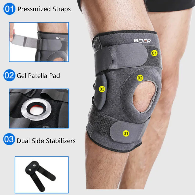 1pcs Hinged Knee Brace Knee Support Gel Patella Knee Pad Guard Protector Strap with Dual Side Stabilizer Meniscus Tear Arthritis