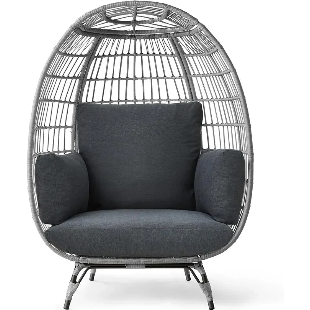 

Wicker Egg Chair, Oversized Indoor Outdoor Lounger for Patio, Backyard, Living Room w/ 4 Cushions, Steel Frame, 440lb Capacity