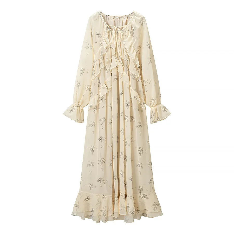 

Dress Dresses Women Spring Summer Floral Print Ruffle Tie Front Maxi Vacation African