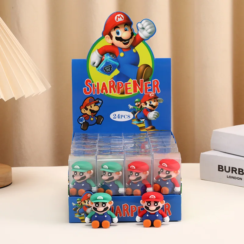 Sacapuntas Kawaii Super Mario para niños, nueva papelería, suministros escolares bonitos, mini cortador de lápices, regalo para niños, 4/24 Uds.