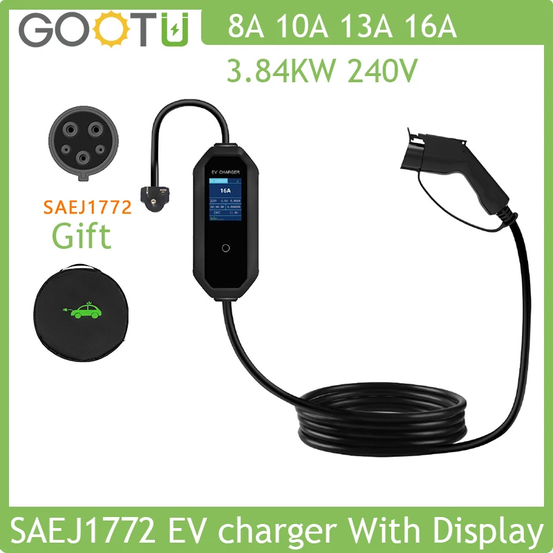 

EV Portable Charger 16A 1.92KW Level 1 240V Adjust Current EVSE Charging For Electric Controller Wallbo Type1 SAE J1772