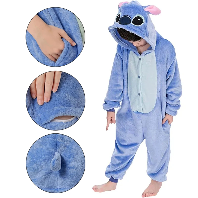 Lilo Stitch Cosplay Costumes Jumpsuit Kigurumi Pajamas Stitch Cute Hooded Sleepwear Halloween Boys Girls Clothes