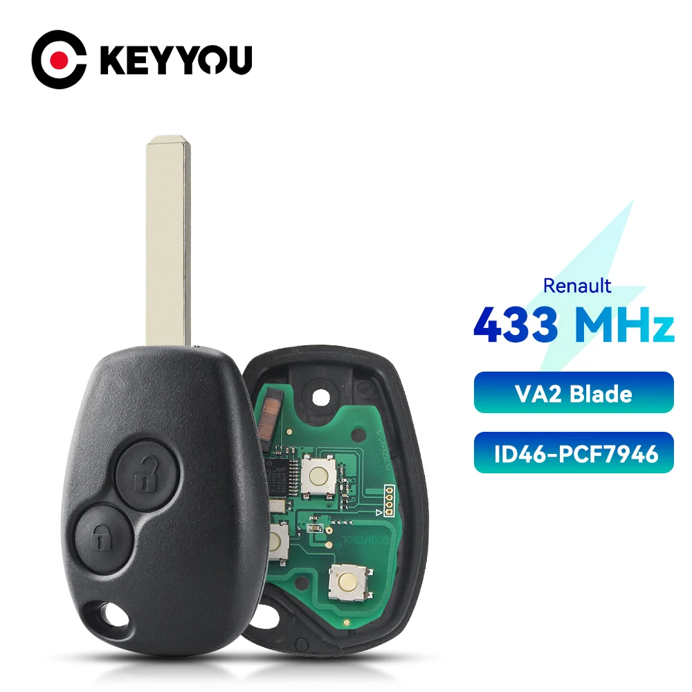 

KEYYOU 433MHz 2 Button Remote Control Key For Renault Duster Modus Clio 3 Twingo DACIA Logan Sandero Kangoo PCF7947 PCF7946 Chip