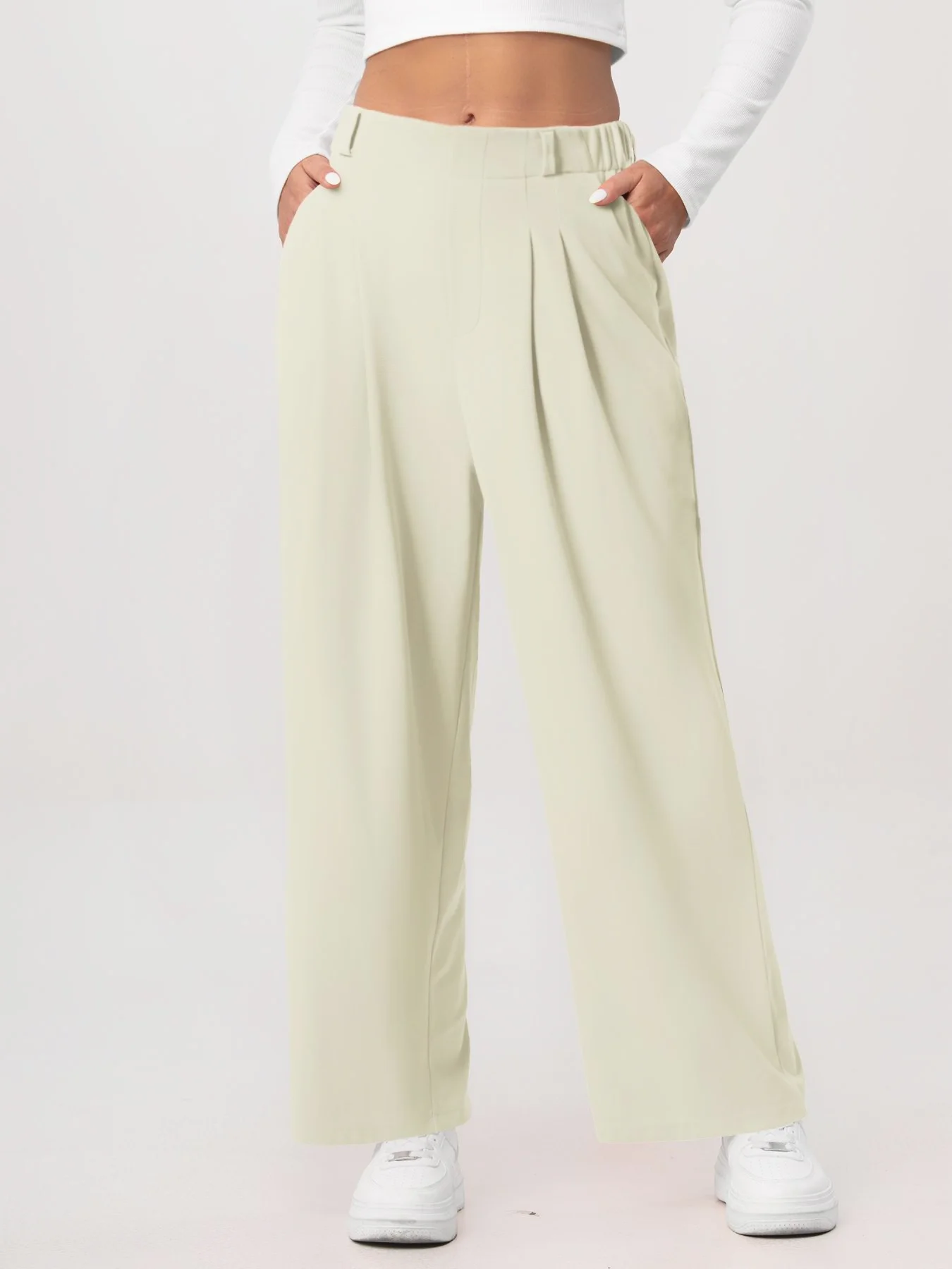 Damenhose, karierte, figurbetonte Hose mit weitem Bein und Taschen, hochtaillierte, lässige, figurbetonte Hose mit weitem Bein für Damen. – Detail 12
