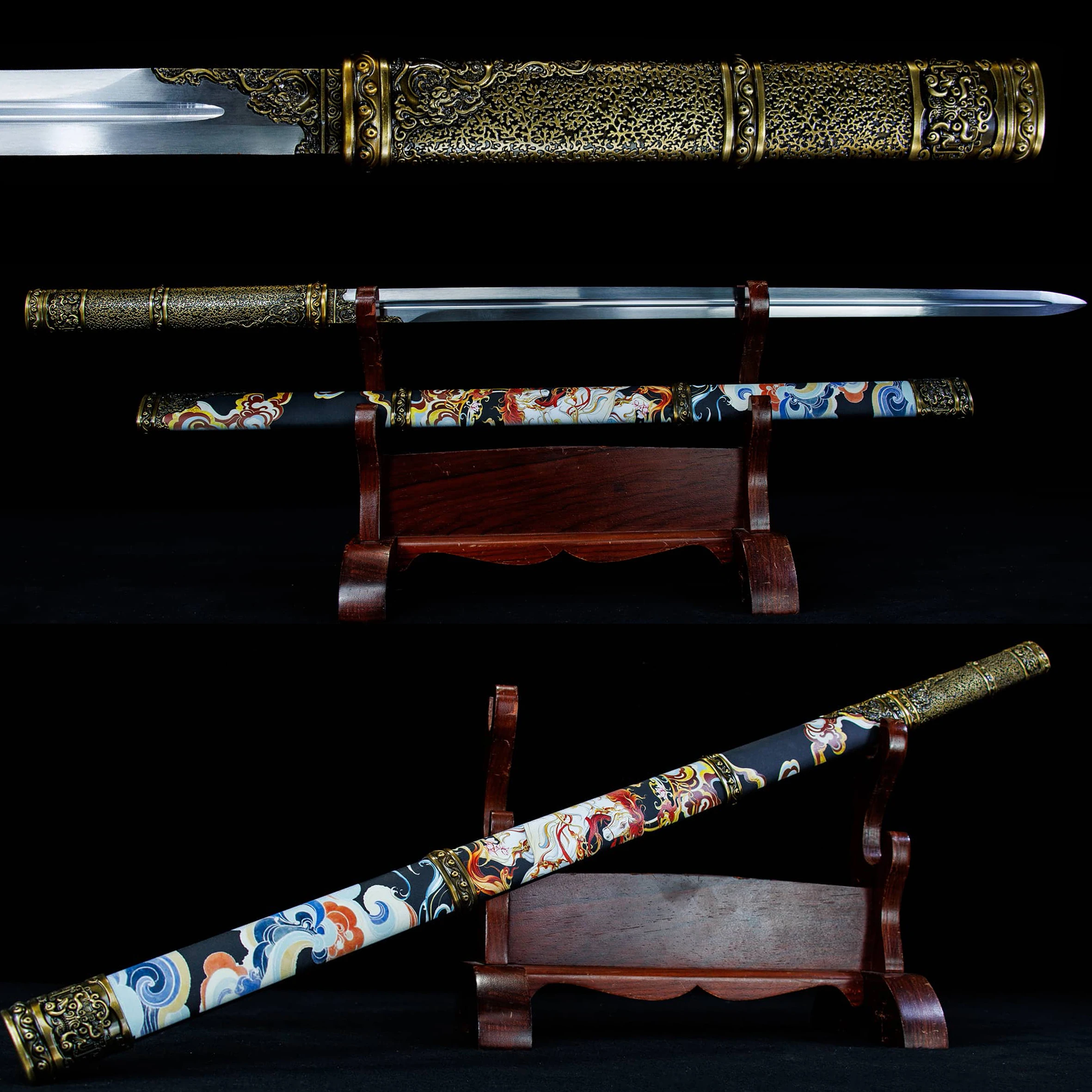 

103cm Bamboo root walking stick sword Manganese steel blade combat readiness Iron saya Ninja martial arts katana Not sharp