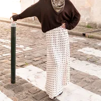 Women Polka Dot Maxi Skirt Elegant Bodycon A Line Flare Long Skirts Cute Dots Print Flowy Maxi Satin Skirt Vintage Streetwear - Image 4