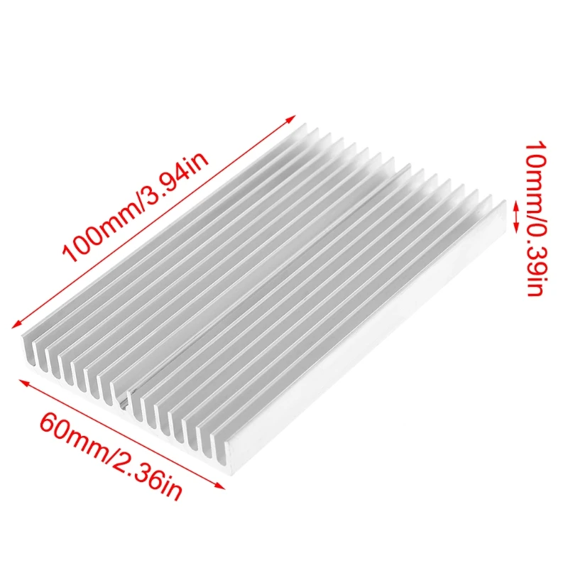 Disipador calor aluminio, Enfriador DIY para Chip IC, Transistor potencia LED, 100x60x10mm, 1 ud.