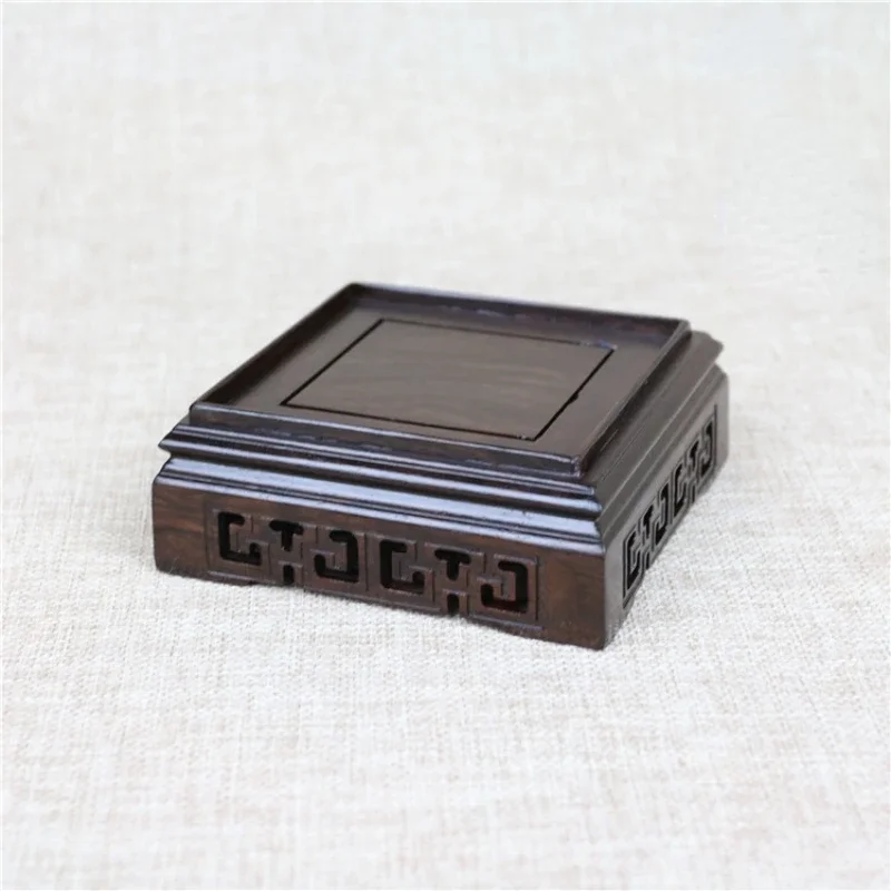 Chinese Seal Stand Sandalwood Carving Stamp Holder Jade Buddha Antique Ornaments Potted Teapot Base Home Study Room Decoration
