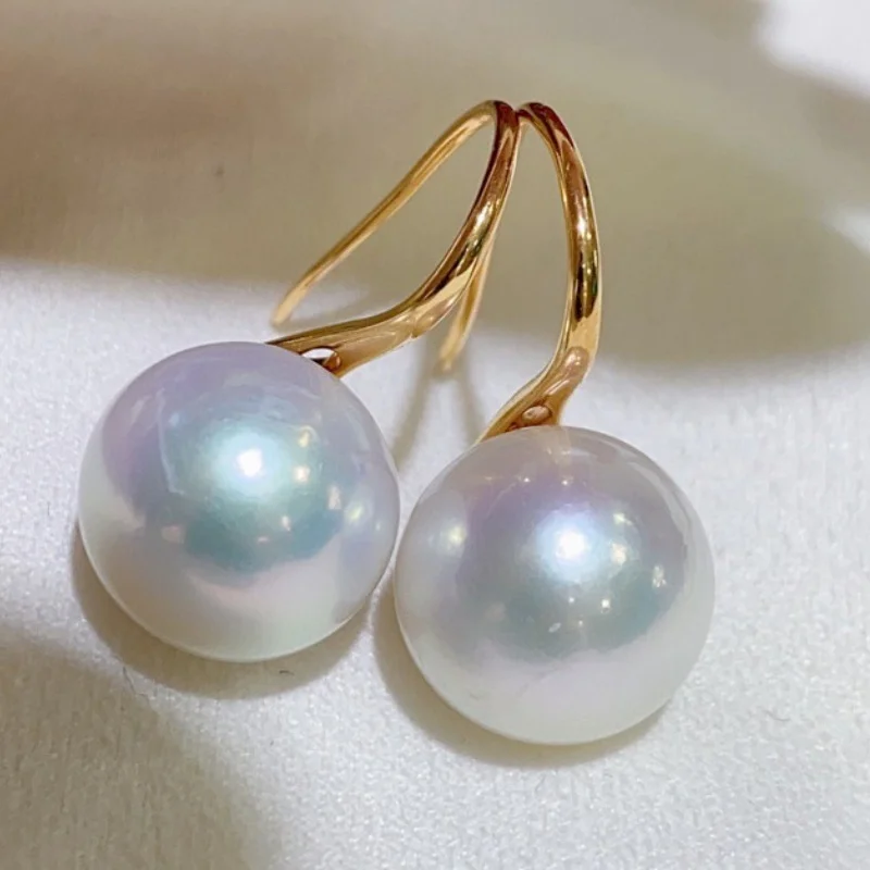

SGARIT 11-12mm Natural Freshwater Edison White Round Pearl Hook Earring 925 Sterling Silver Jewellery for Women