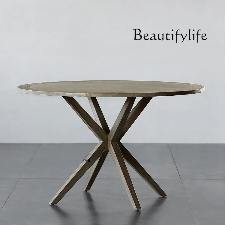 

Round dining table French country retro living room home dining table European solid wood office negotiation round table