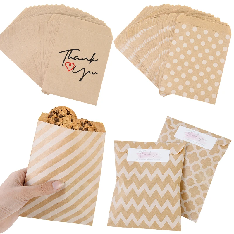 25/50Pcs Kraft Paper Candy Cookie Bag Thank You Wedding Gift Packaging Bag Guest Favors Kids Birthday Party Decoration Supplies