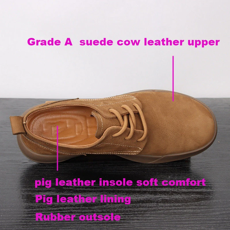 EAGSITY Grade A cow suede leather men's shoes derby casual lace up oxford shoes brown sneaker work street style