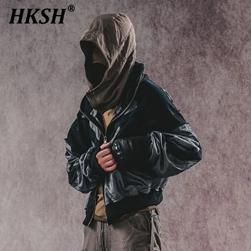 HKSH Spring New Fragmented Spliced Mesh Layered Waste Land Hoodies Zipper Vintage Coating Zipper Hooded Cardigan Sweater HK0120