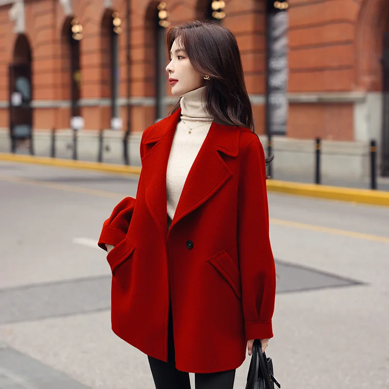 

Korean Sle Woolen Coat Women's Mid-Length Suit Collar Autumn Winter Small Size Knitted Outerwear Tee-acetate Fiber