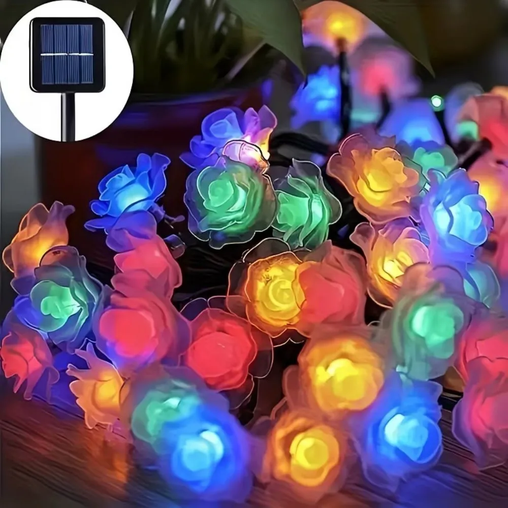 

Solar Powered Rose Flower Fairy String Lights, Waterproof LED Fairy Lights, Outdoor Garden Patio Wedding Party Decorative Lights